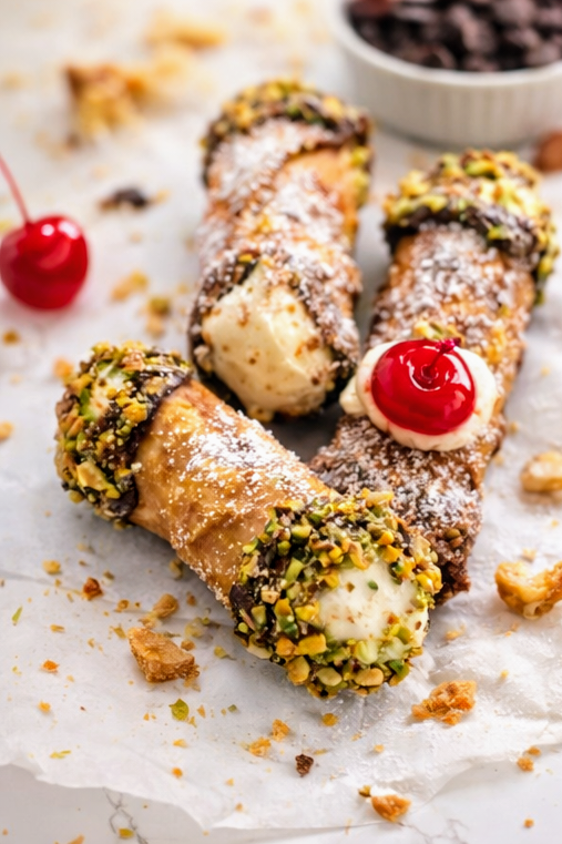 Cannoli Trio: Classic, Black Forest, and Peach Mascarpone