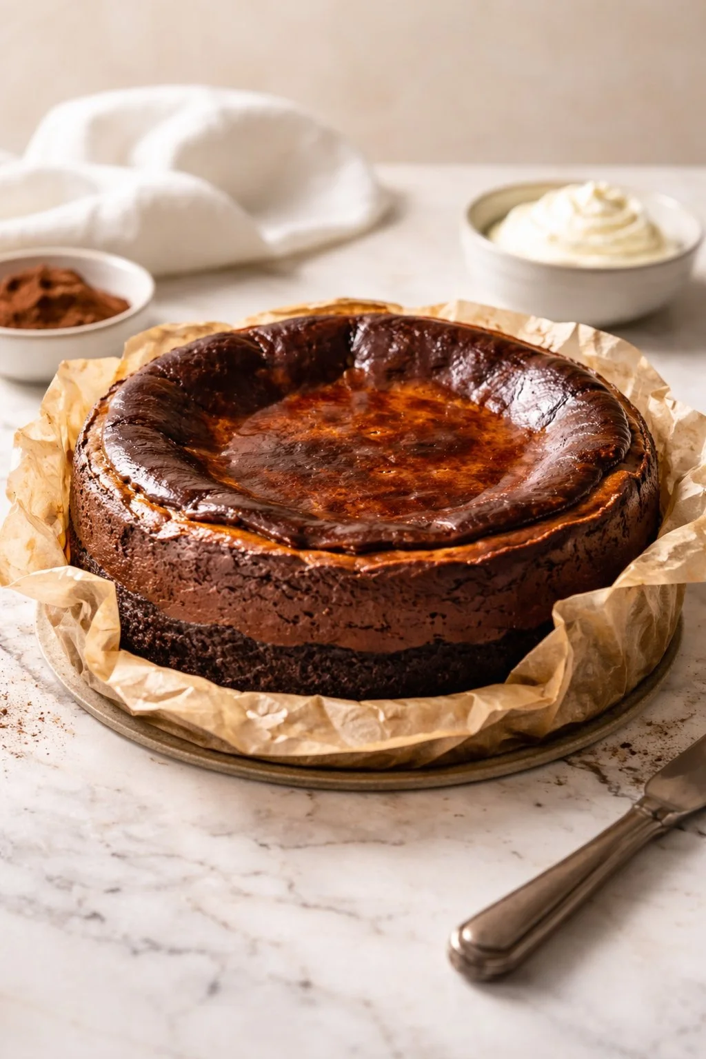 Chocolate Brownie Basque Burnt Cheesecake (With &amp; Without Sourdough Discard)