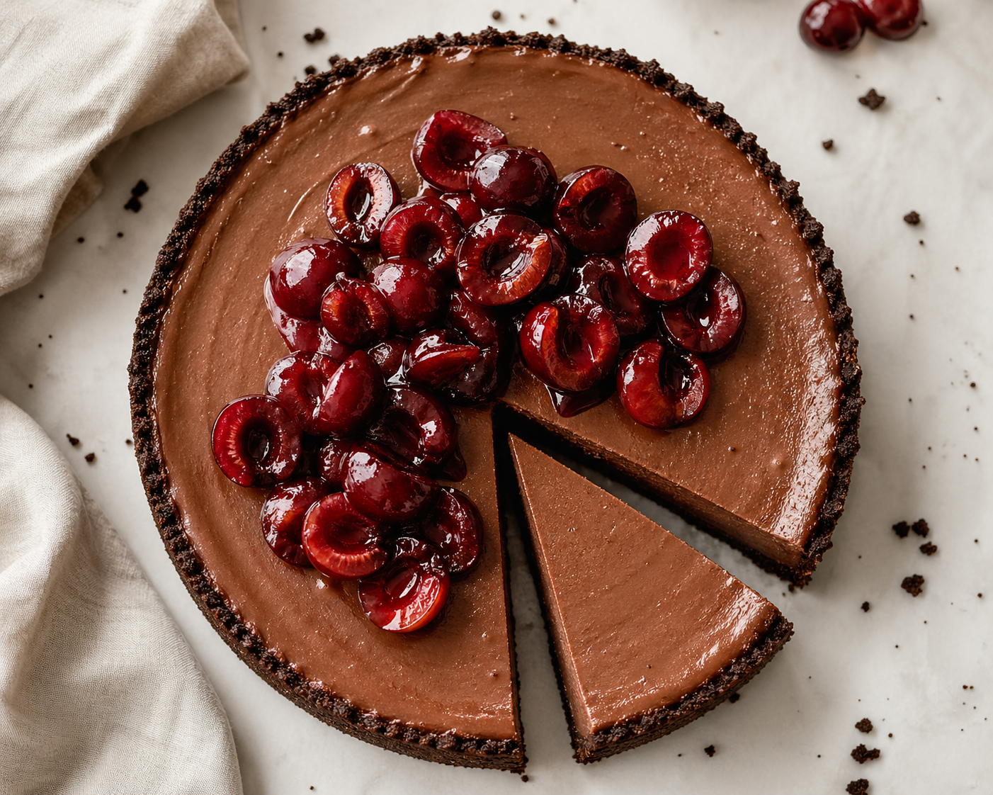 Creamy Chocolate Cheesecake With Fresh Cherries