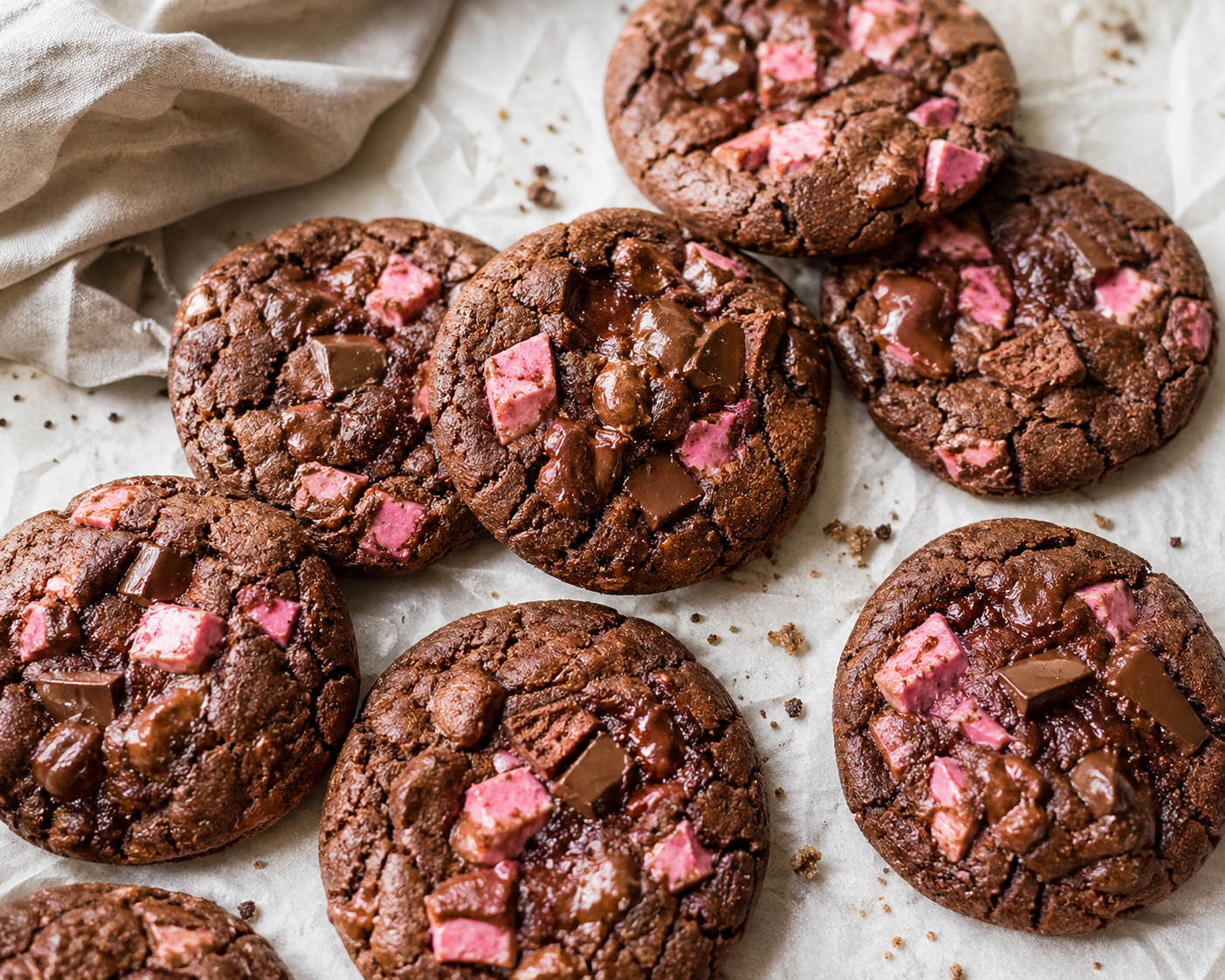 Dark Chocolate Cookies With Strawberry White Chocolate Bark