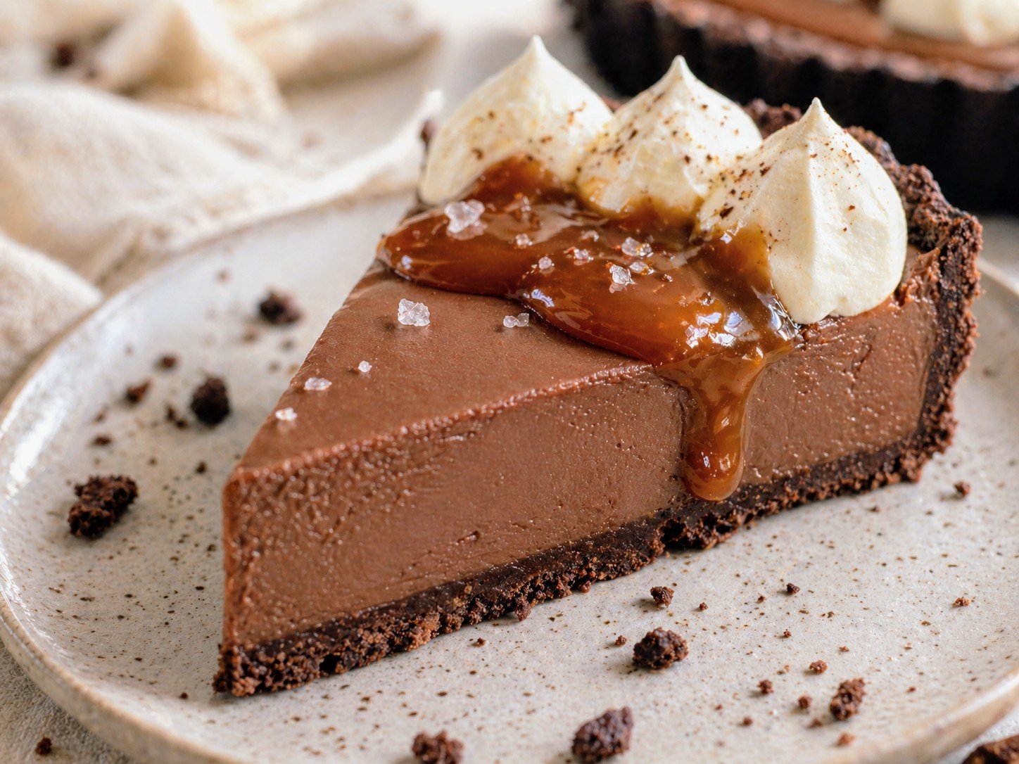 Chocolate Pie with Chocolate Crémeux, Mascarpone Whip &amp; Salted Caramel