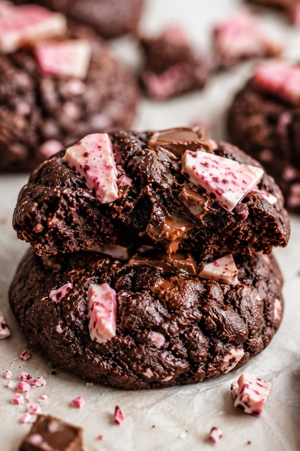 Dark Chocolate Cookies With Strawberry White Chocolate Bark