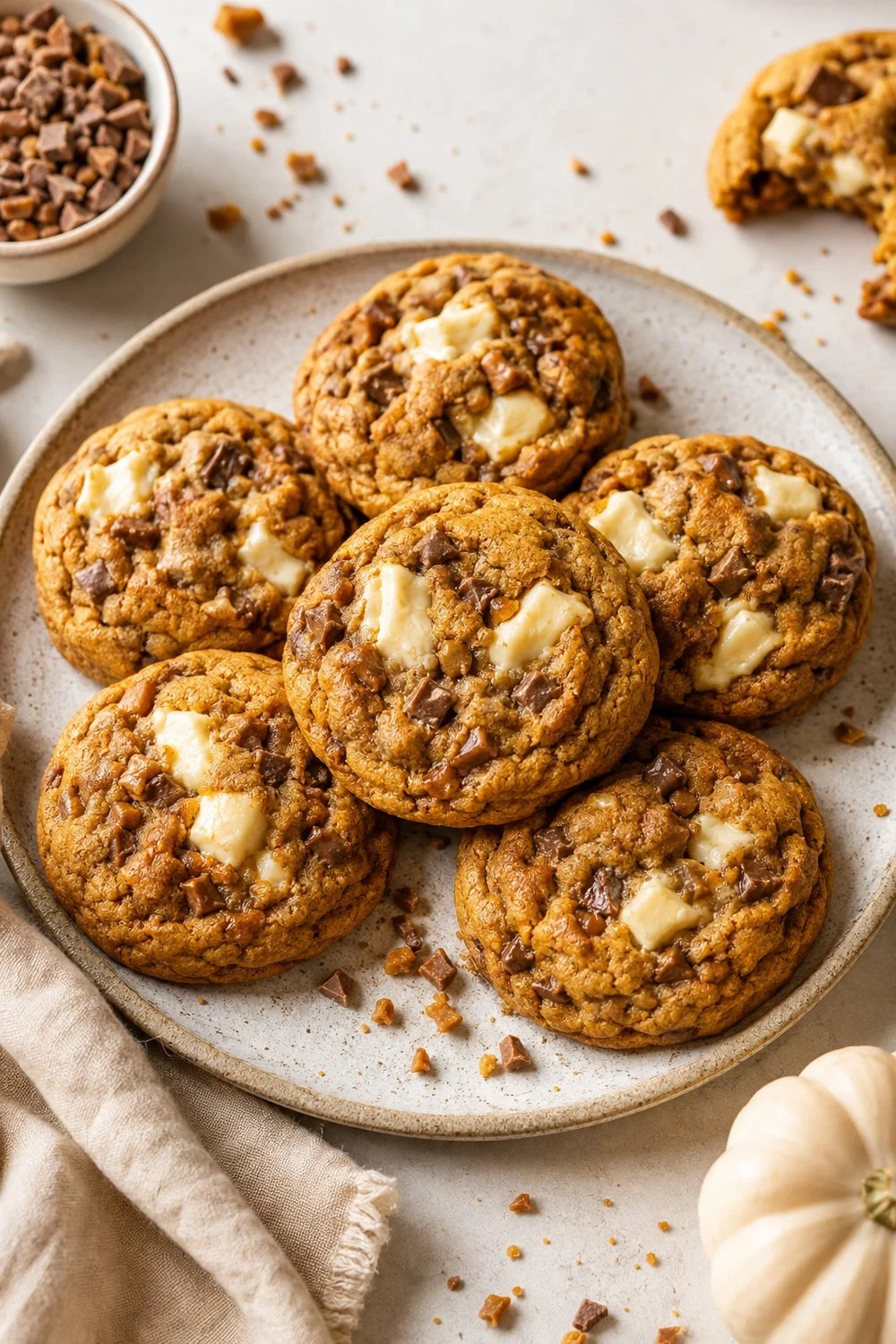 Pumpkin CheeseCake Cookies With Toffee