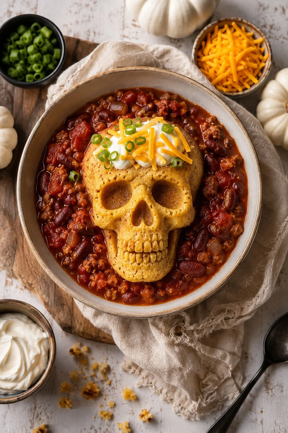 Halloween Ground Turkey Chilli With Skull Cornbread Recipe 