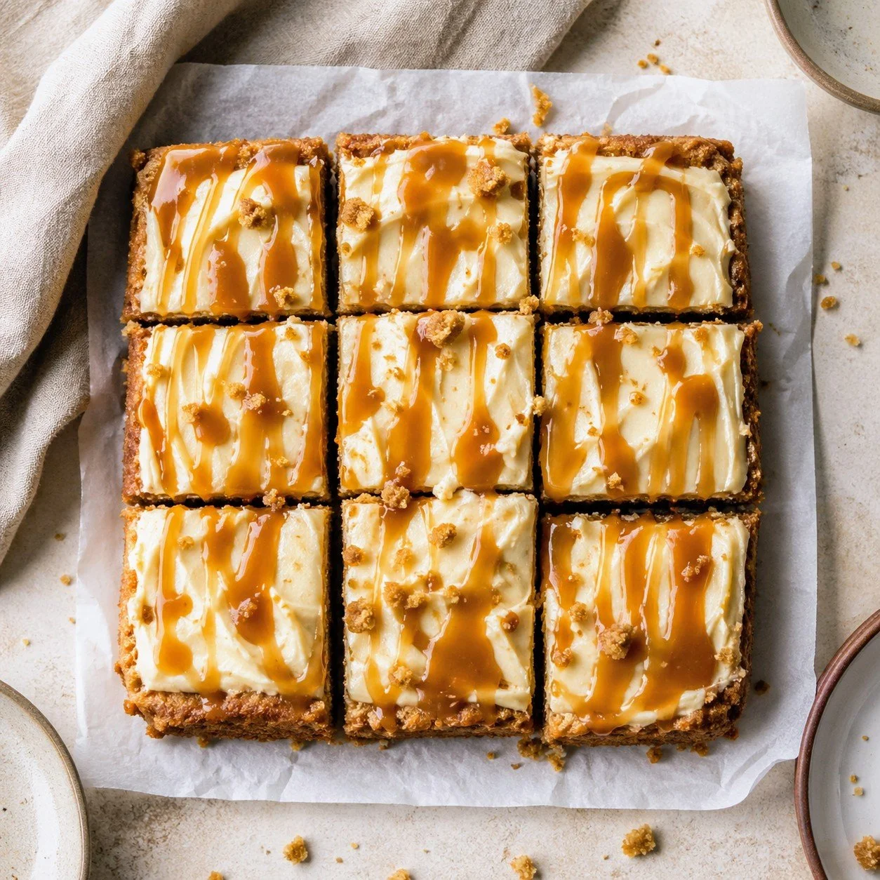 Gingerbread Cheesecake Blondieswith Cream Cheese Frosting &amp; Salted Caramel