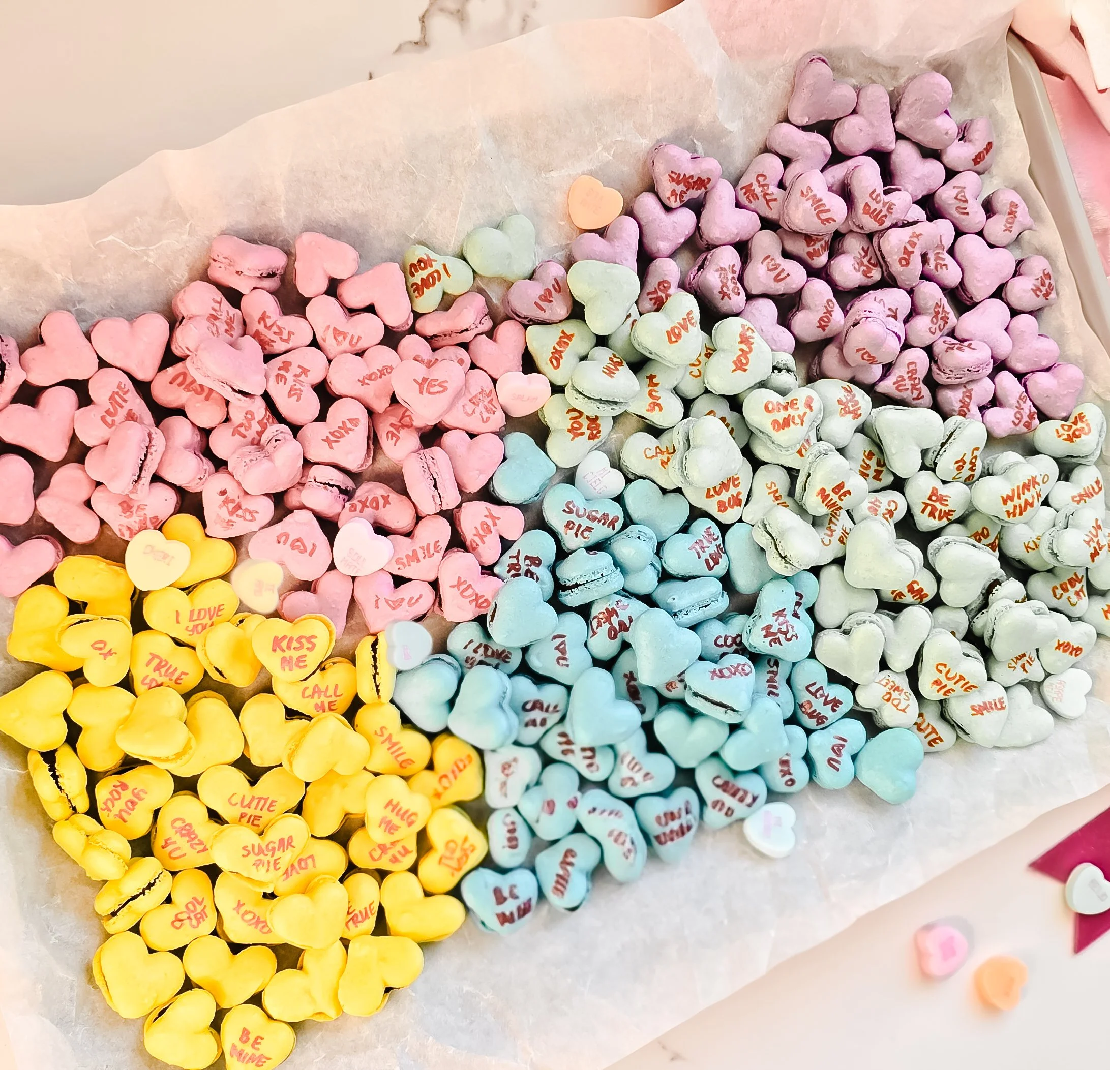 Conversation Hearts Mini Macarons — Sasha Cakes Chicago