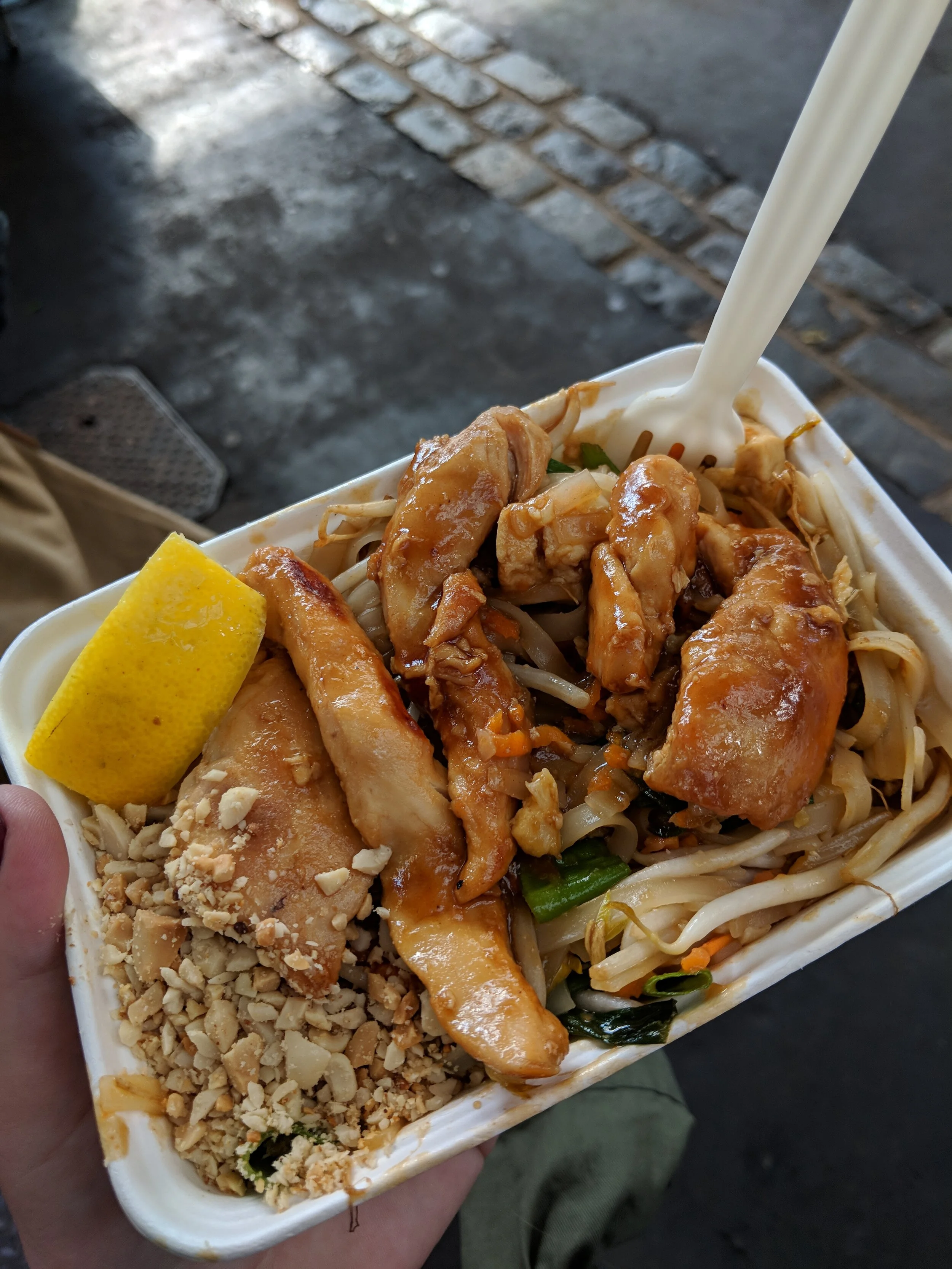 Chicken Pad Thai is a perfect lunch to have in hand while you wander the Borough Market.