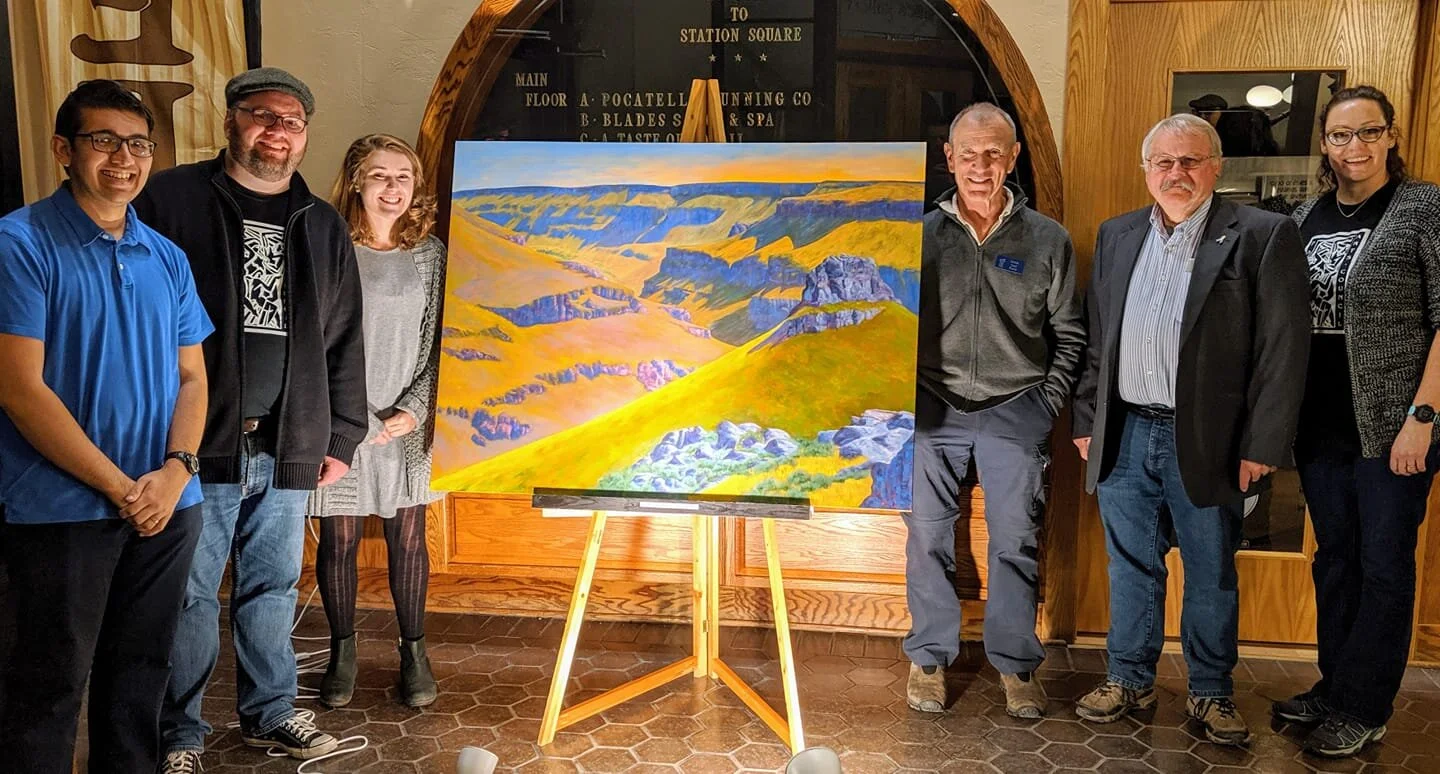 An evening with Carl Rowe, the 2019 Idaho Conservation League Artist in Residence at Station Square.  Photo by Nick Hottmann.