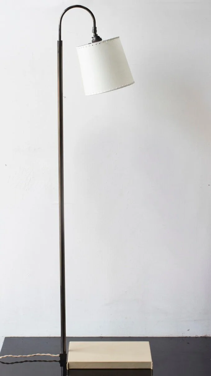 GOATSKIN PARCHMENT SHADE + DARK PATINATED BRASS WITH PUTTY