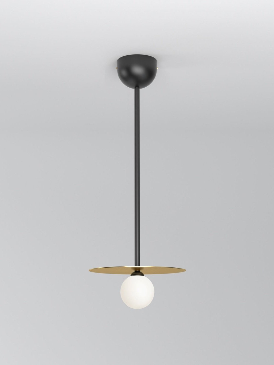 DISC AND SPHERE PENDANT LIGHT / HORIZONTAL /  FABRIC CABLE / HALF DOME ATTACHMENT 