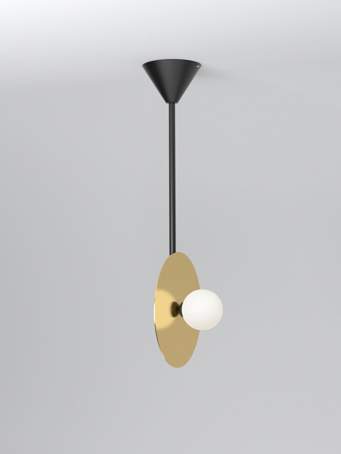 DISC AND SPHERE PENDANT LIGHT / VERTICAL - 1 DISC / CONE ATTACHMENT