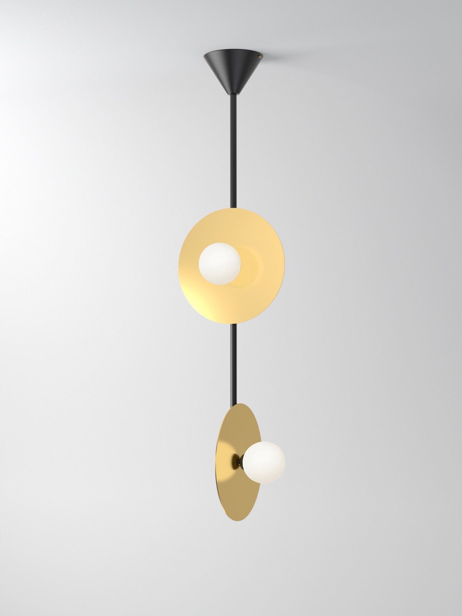 DISC AND SPHERE PENDANT LIGHT / VERTICAL - 2 DISC / CONE ATTACHMENT