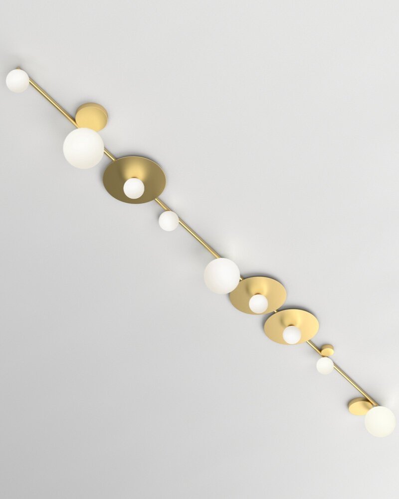 LINE, GLOBES AND DISCS CEILING LIGHT / LONG - 9 GLOBES + 3 DISCS 