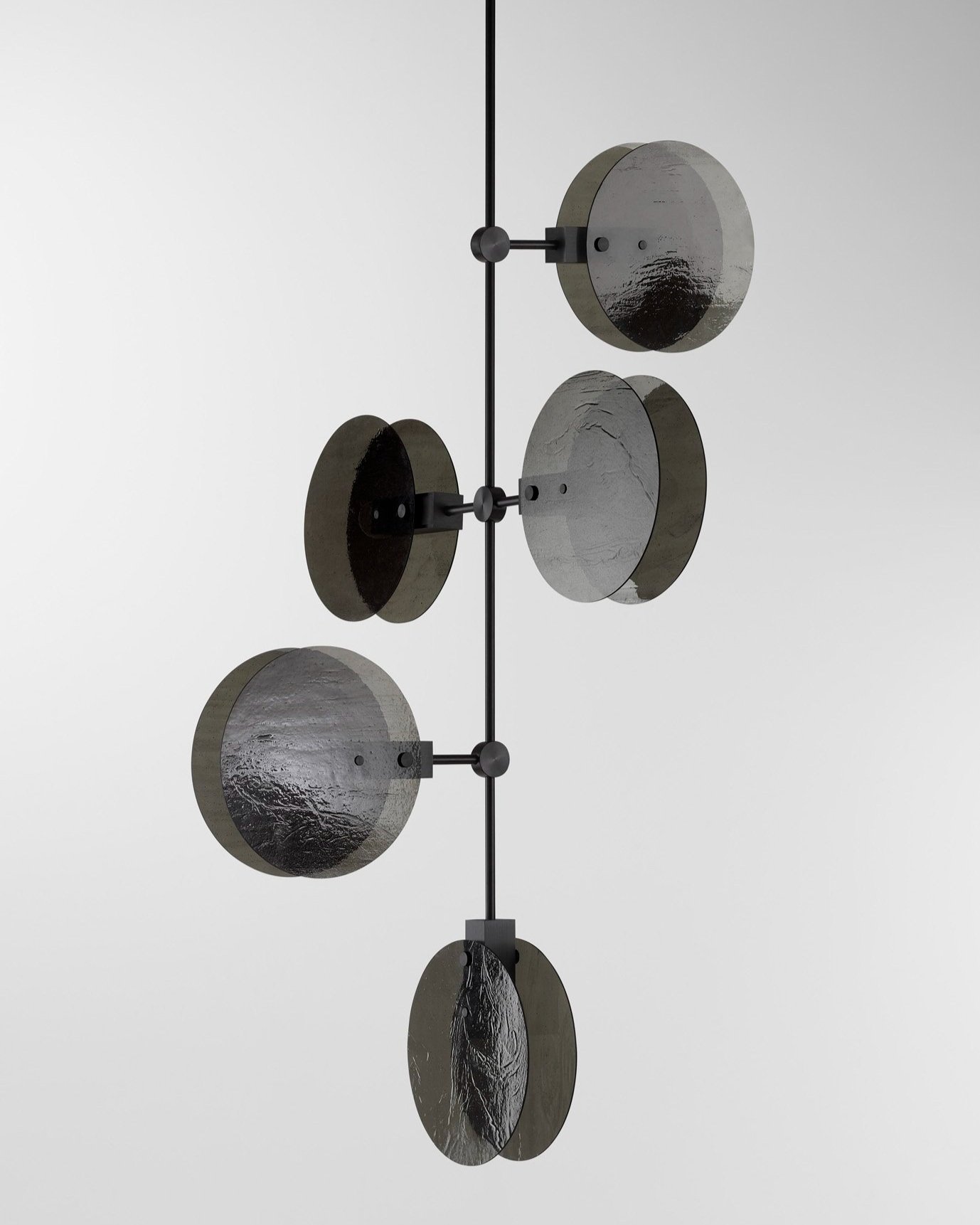 NEBULAE VERTICAL CHANDELIER NC15 OFFSET - BLACK TEXTURED GLASS + BLACK ANODISED