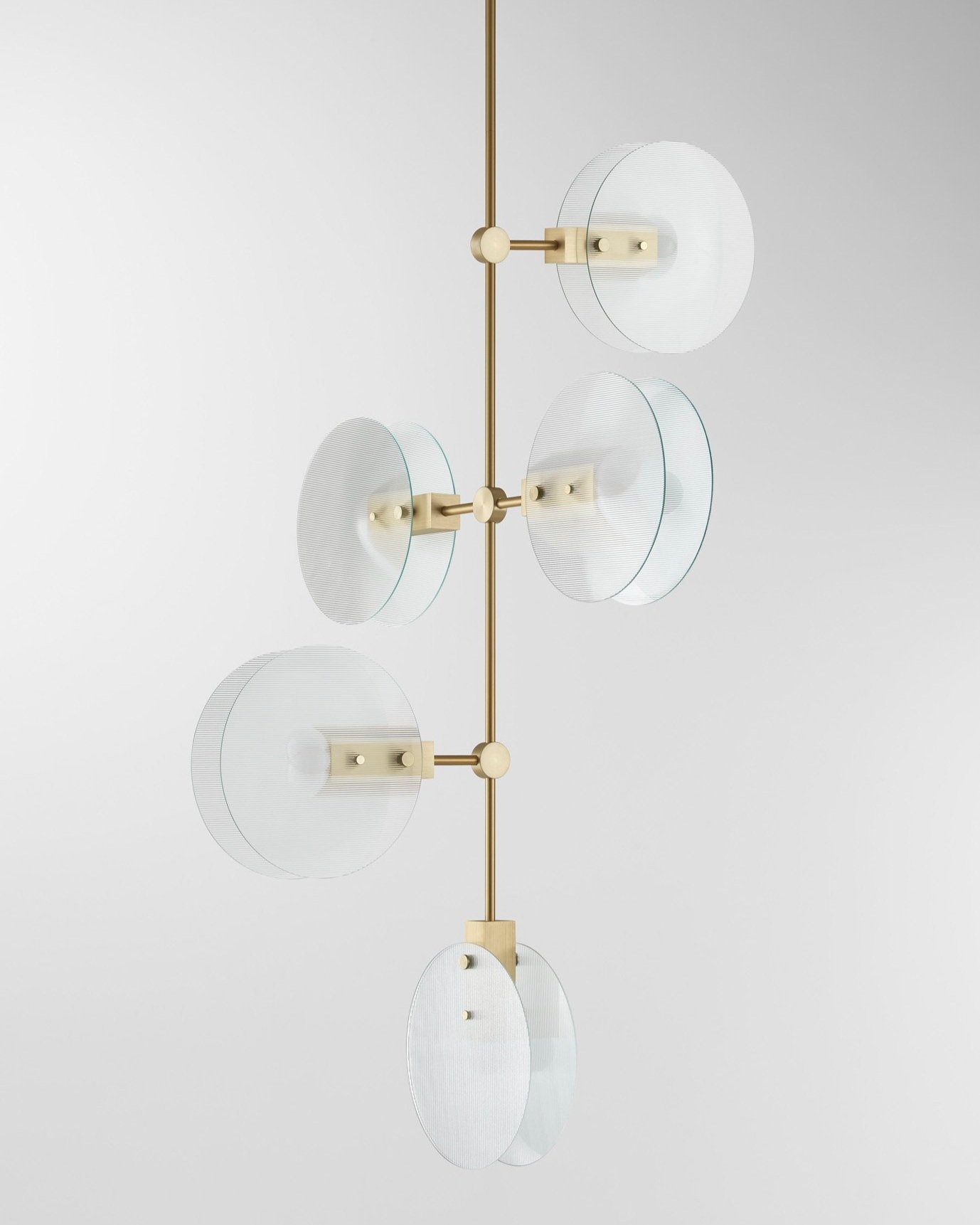 NEBULAE VERTICAL CHANDELIER NC15 OFFSET - FLUTED CLEAR GLASS + CHAMPAGNE ANODISED