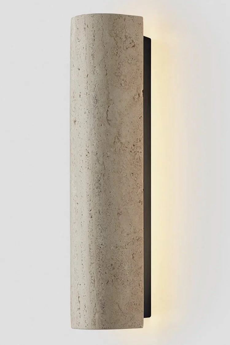 12:40 BACKWARD FACING WALL SCONCE - BLACK ELECTROPLATE / TRAVERTINE