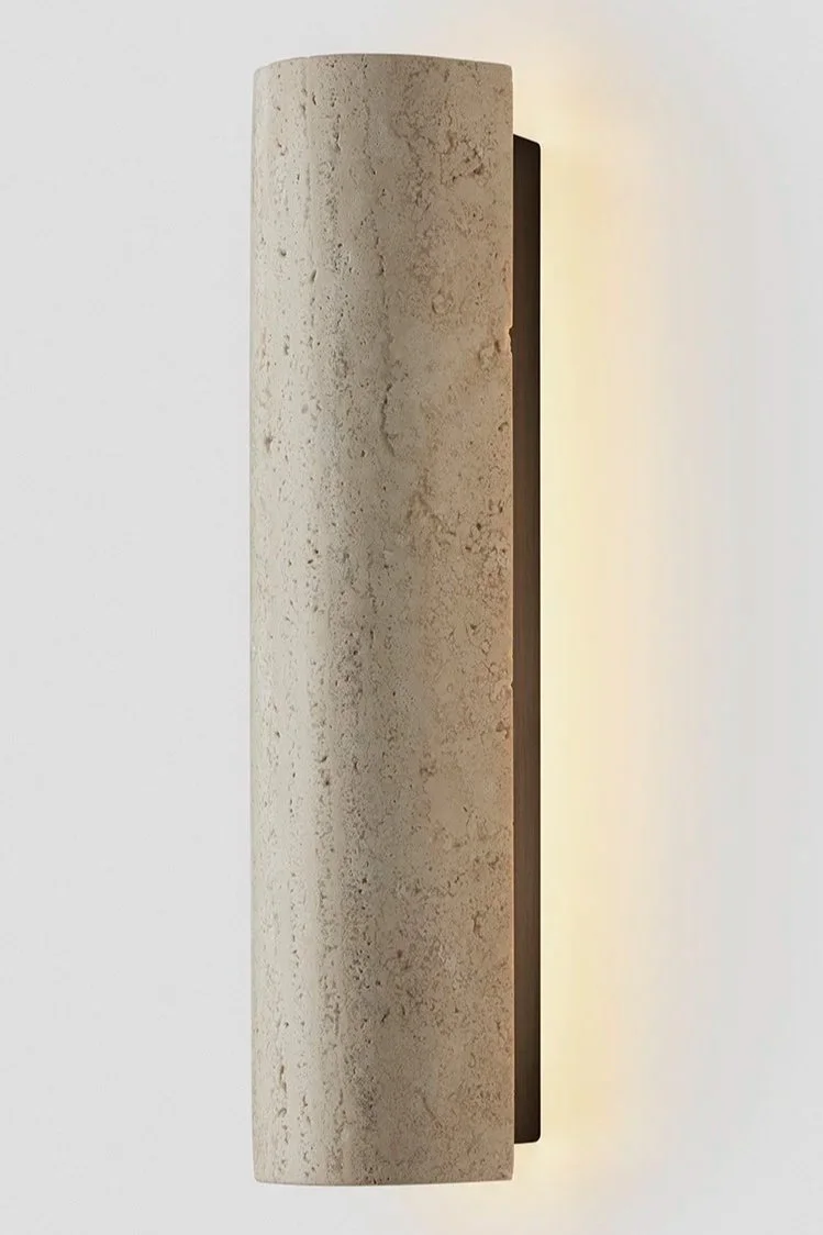 12:40 BACKWARD FACING WALL SCONCE - BRONZE / TRAVERTINE