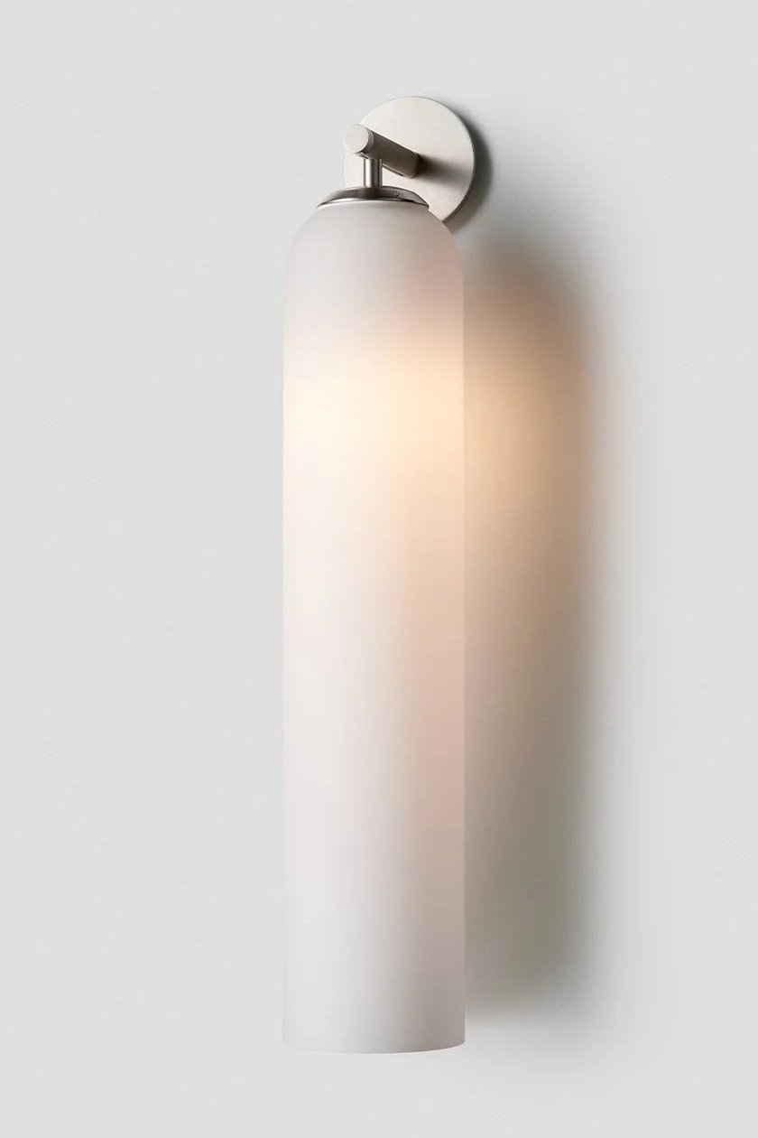 FLOAT HOVER TALL SCONCE - SATIN NICKEL / SNOW