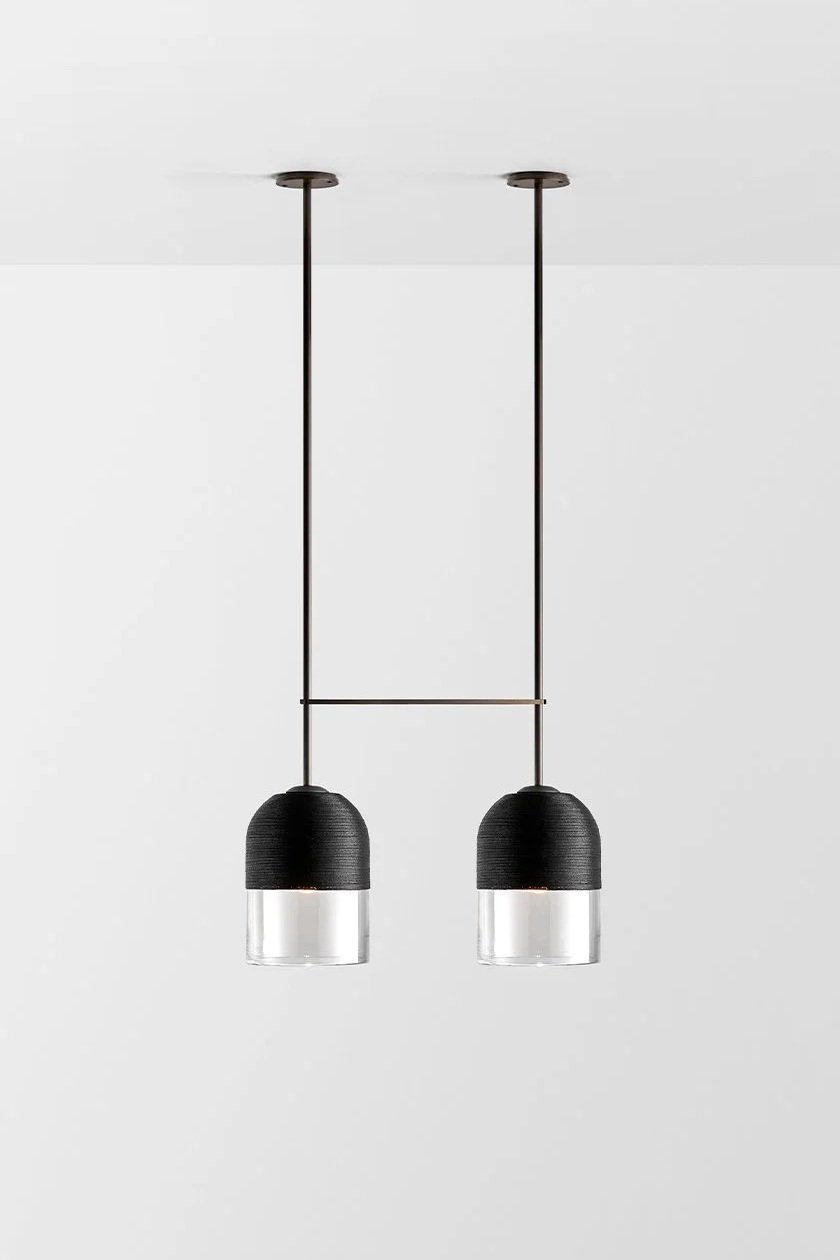 INDI DOUBLE LARGE PENDANT - BLACK ELECTROPLATE / CLEAR / BLACK WEAVE