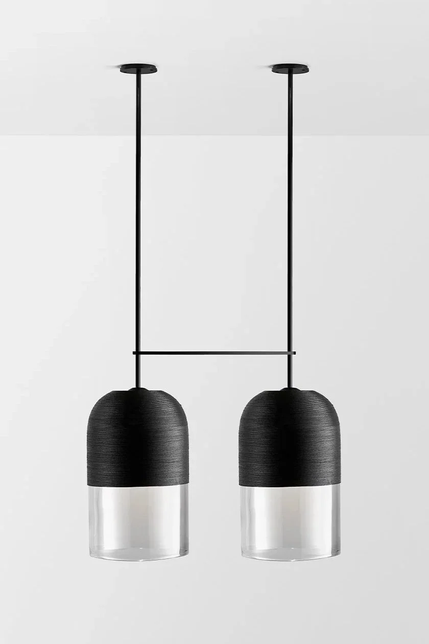 INDI DOUBLE EXTRA LARGE PENDANT - BLACK ELECTROPLATE / CLEAR / BLACK WEAVE