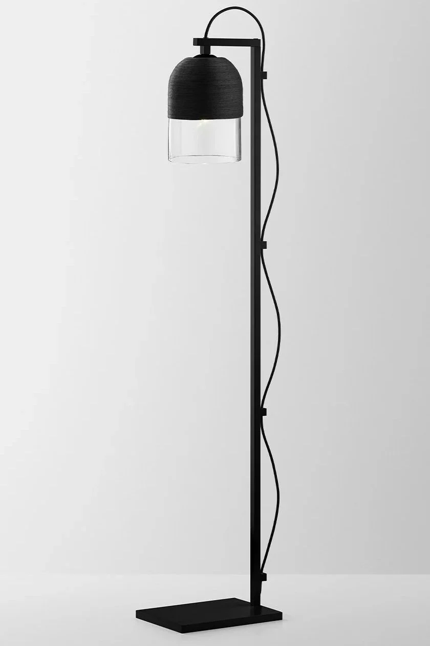 INDI FLOOR LAMP - BLACK POWDER COAT / CLEAR / BLACK WEAVE