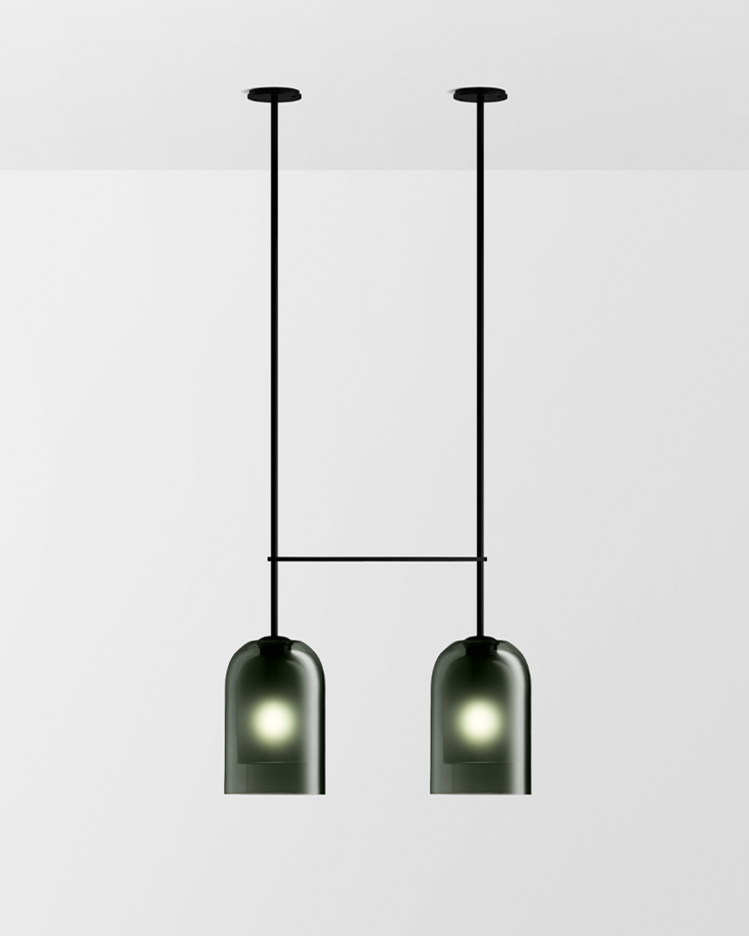 LUMI LARGE DOUBLE PENDANT - BLACK ELECTROPLATE / GREY + GREY FROST