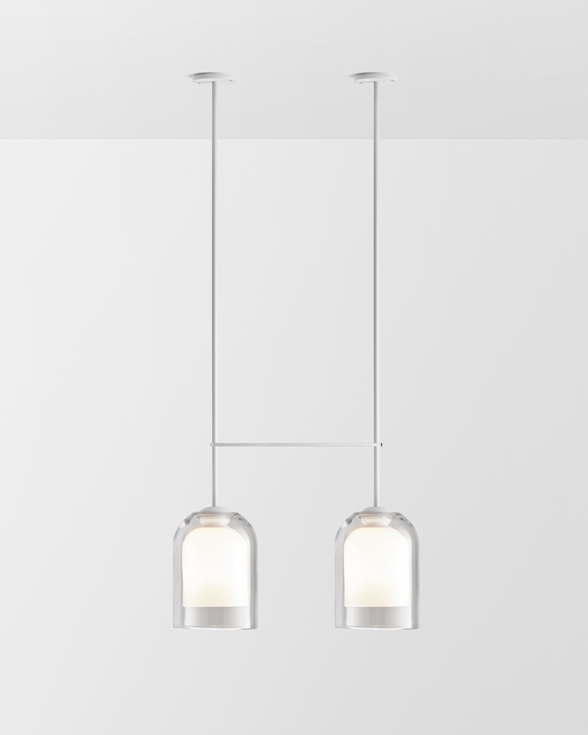 LUMI LARGE DOUBLE PENDANT - WHITE POWDER COAT / CLEAR + WHITE