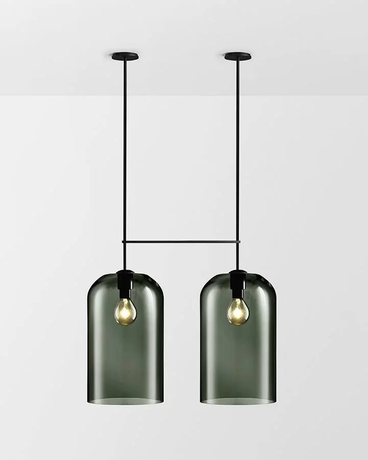 LUMI EXTRA LARGE DOUBLE PENDANT - BLACK ELECTROPLATE / GREY