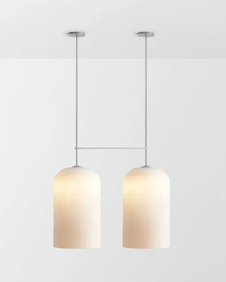 LUMI EXTRA LARGE DOUBLE PENDANT - SATIN NICKEL / SNOW