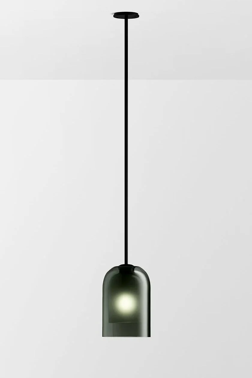 LUMI LARGE SINGLE PENDANT - BLACK POWDER COAT / GREY + GREY FROST