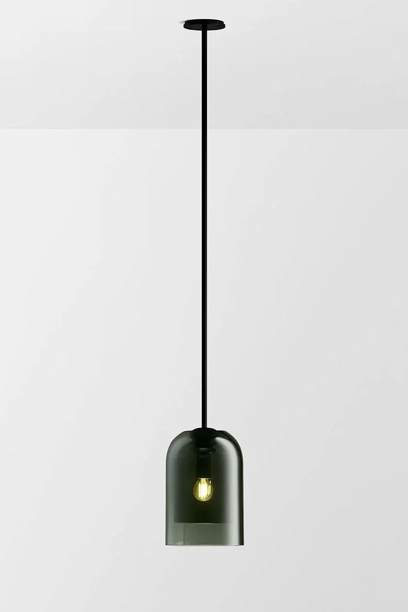 LUMI LARGE SINGLE PENDANT - BLACK POWDER COAT / GREY + GREY