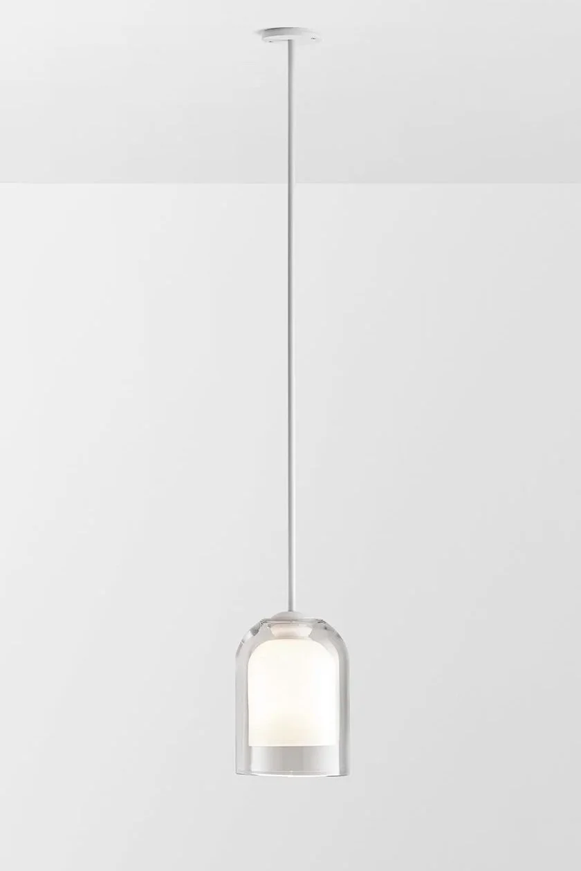 LUMI LARGE SINGLE PENDANT - WHITE POWDER COAT / CLEAR + WHITE