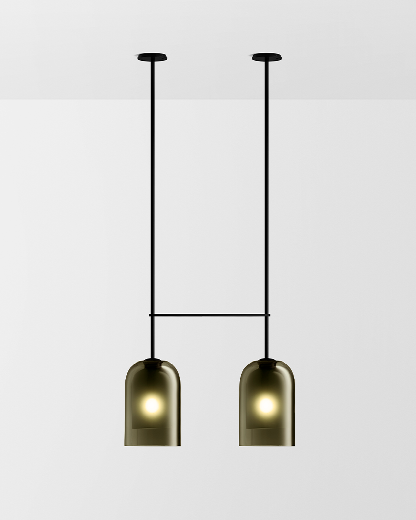 LUMI LARGE DOUBLE PENDANT - BLACK ELECTROPLATE / SMOKE + SMOKE FROST