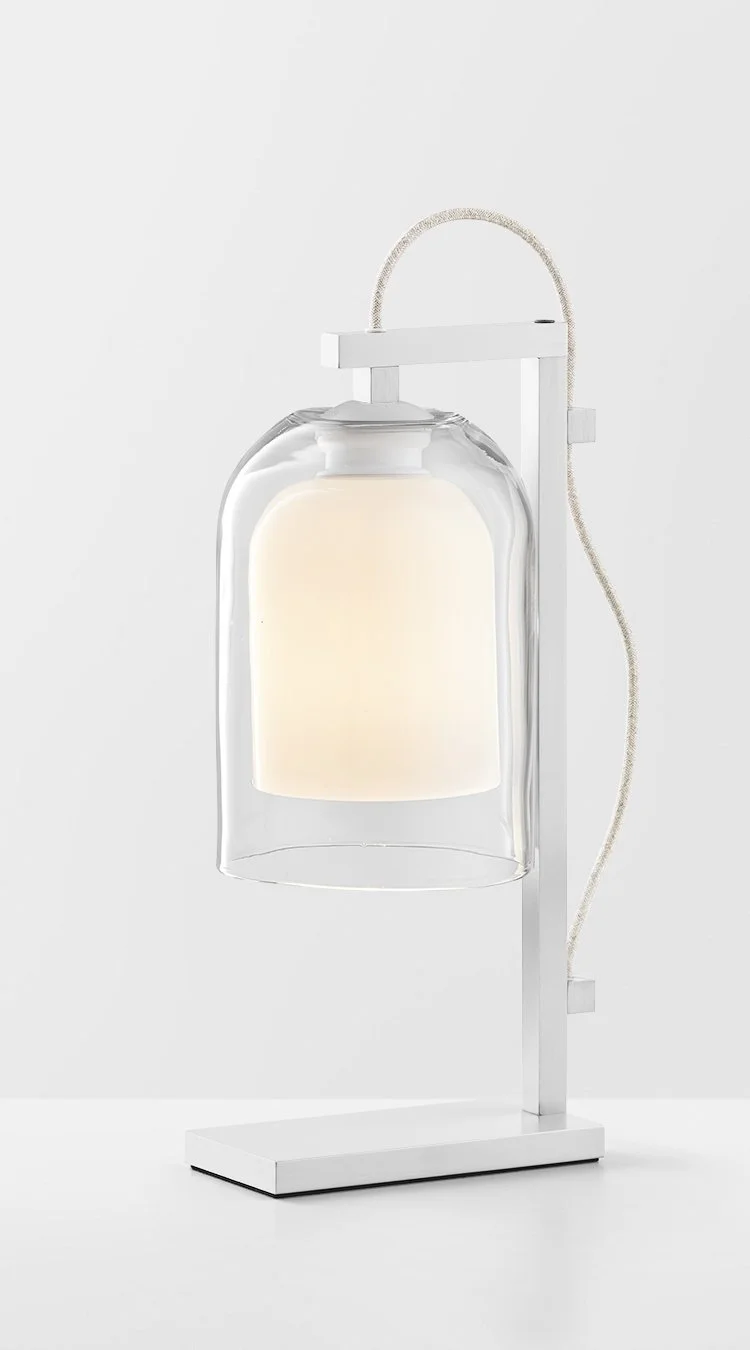 LUMI TABLE LAMP - WHITE POWDER COAT / CLEAR + WHITE