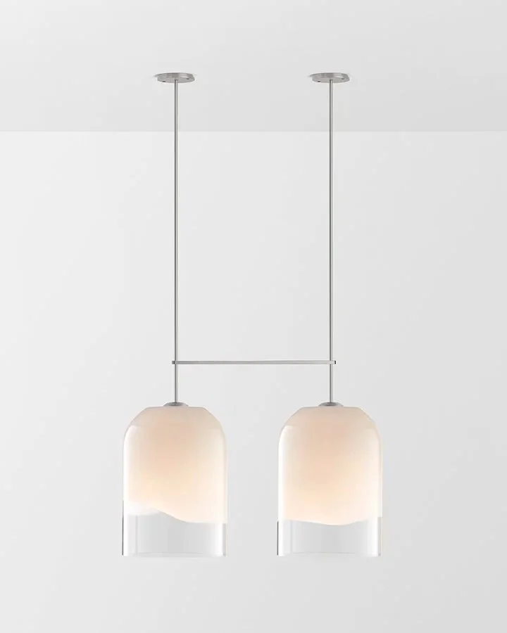 MONI EXTRA LARGE DOUBLE PENDANT - SATIN NICKEL / CLEAR + WHITE