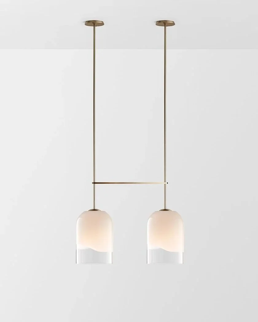 MONI LARGE DOUBLE PENDANT - BRASS / CLEAR + WHITE