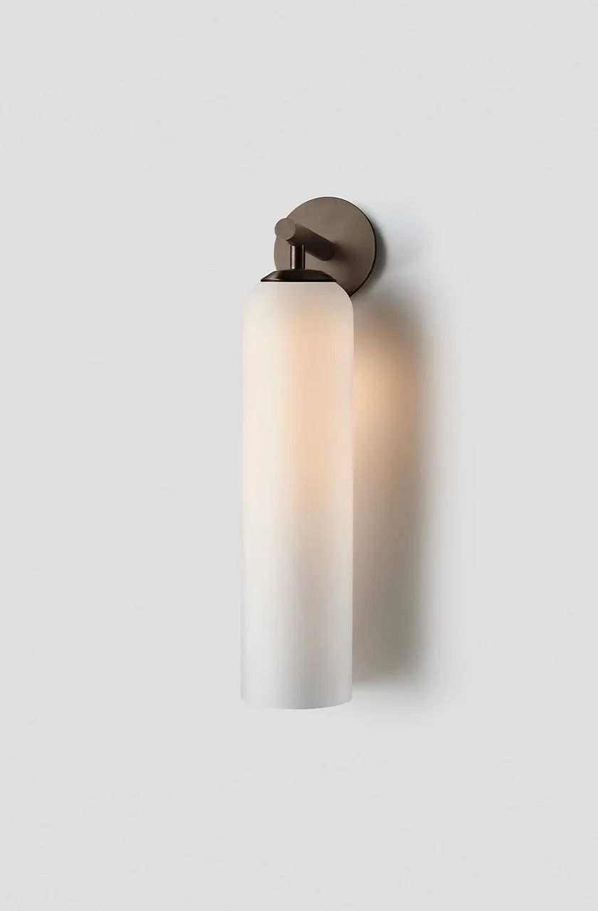 EXTERIOR FLOAT HOVER WALL SCONCE - SHORT - ANODISED BRONZE / SNOW