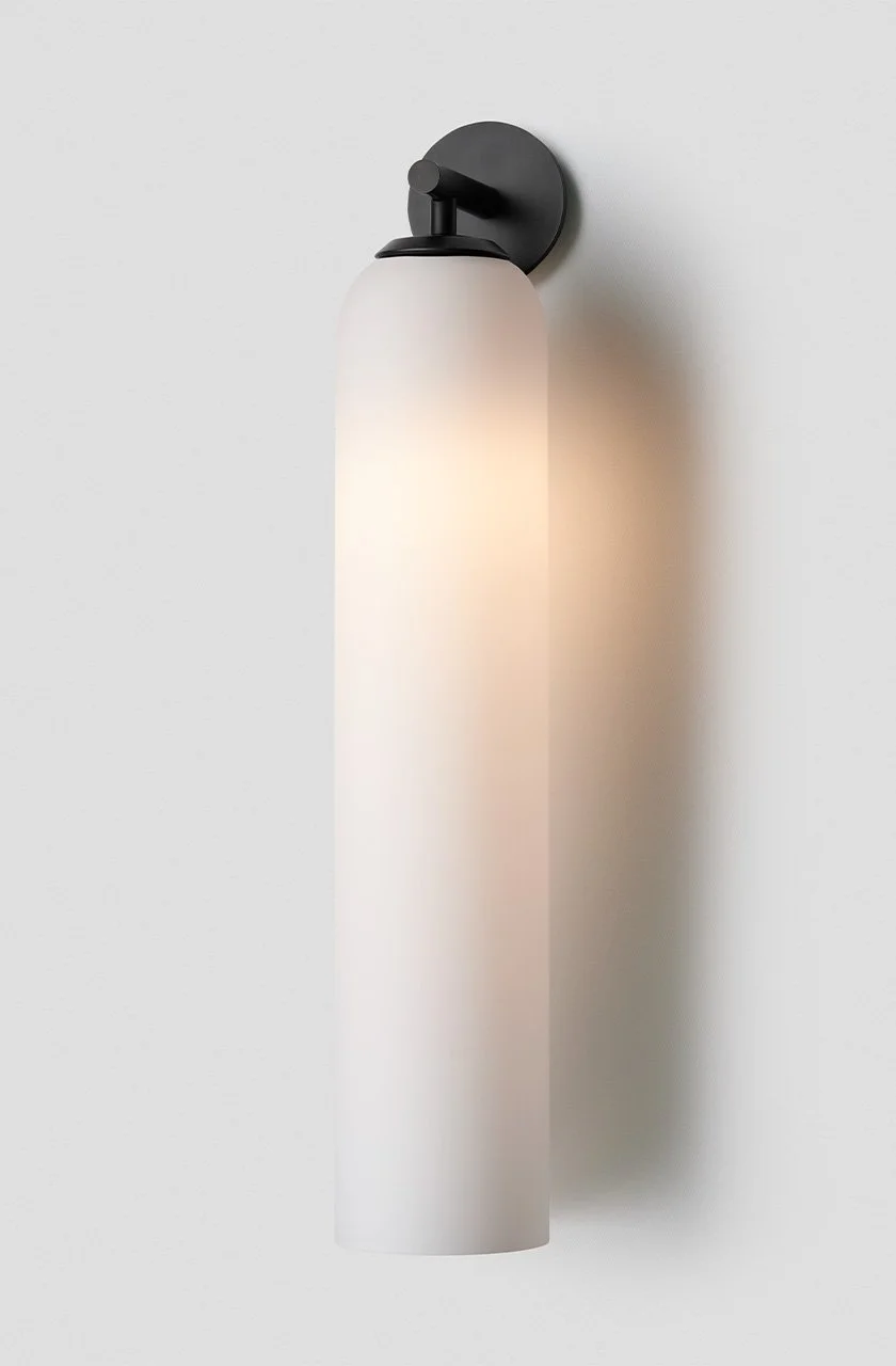 EXTERIOR FLOAT HOVER WALL SCONCE - TALL - ANODISED BLACK / SNOW