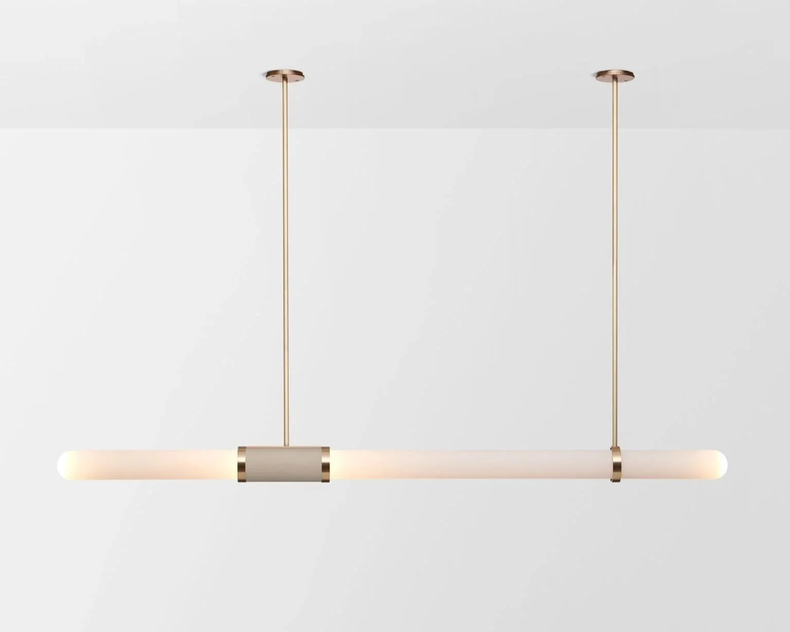SCANDAL LONG PENDANT - BRASS / SNOW / LATTE LEATHER INLAY