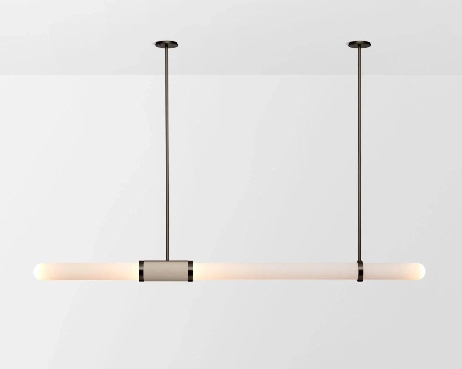 SCANDAL LONG PENDANT - BRONZE / SNOW / LATTE LEATHER INLAY