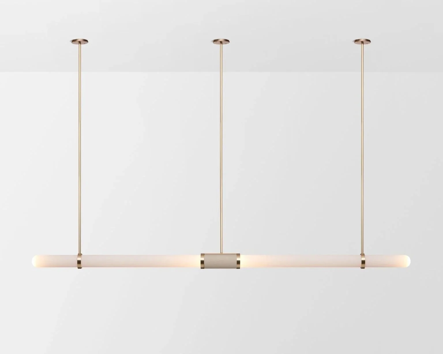 SCANDAL EXTRA LONG PENDANT - BRASS / SNOW / LATTE LEATHER INLAY