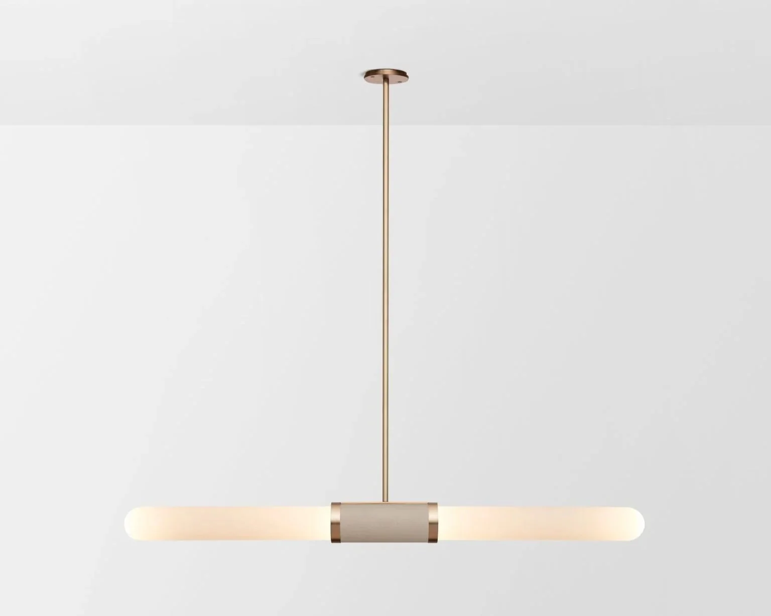 SCANDAL SHORT PENDANT - BRASS / SNOW / LATTE LEATHER INLAY
