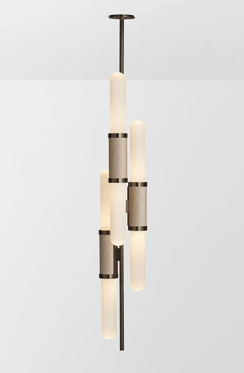 SCANDAL STAGGERED PENDANT - BRONZE / SNOW / LATTE LEATHER