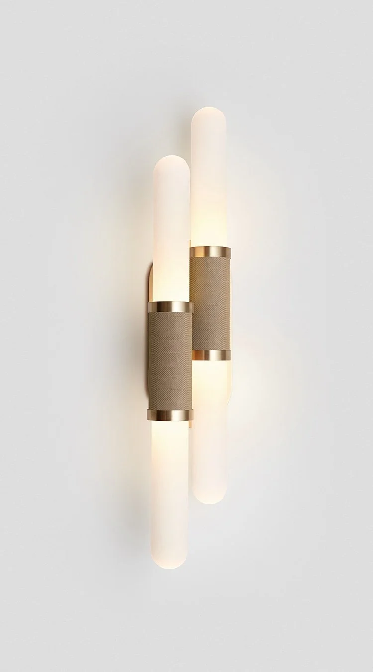 SCANDAL STAGGERED WALL SCONCE - BRASS / SNOW / BRASS MESH