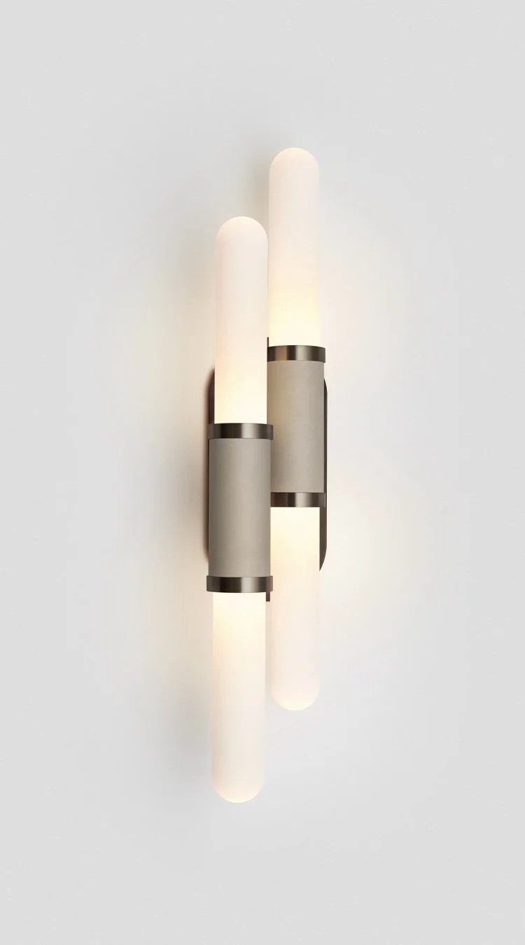 SCANDAL STAGGERED WALL SCONCE - BRONZE / SNOW / LATTE LEATHER