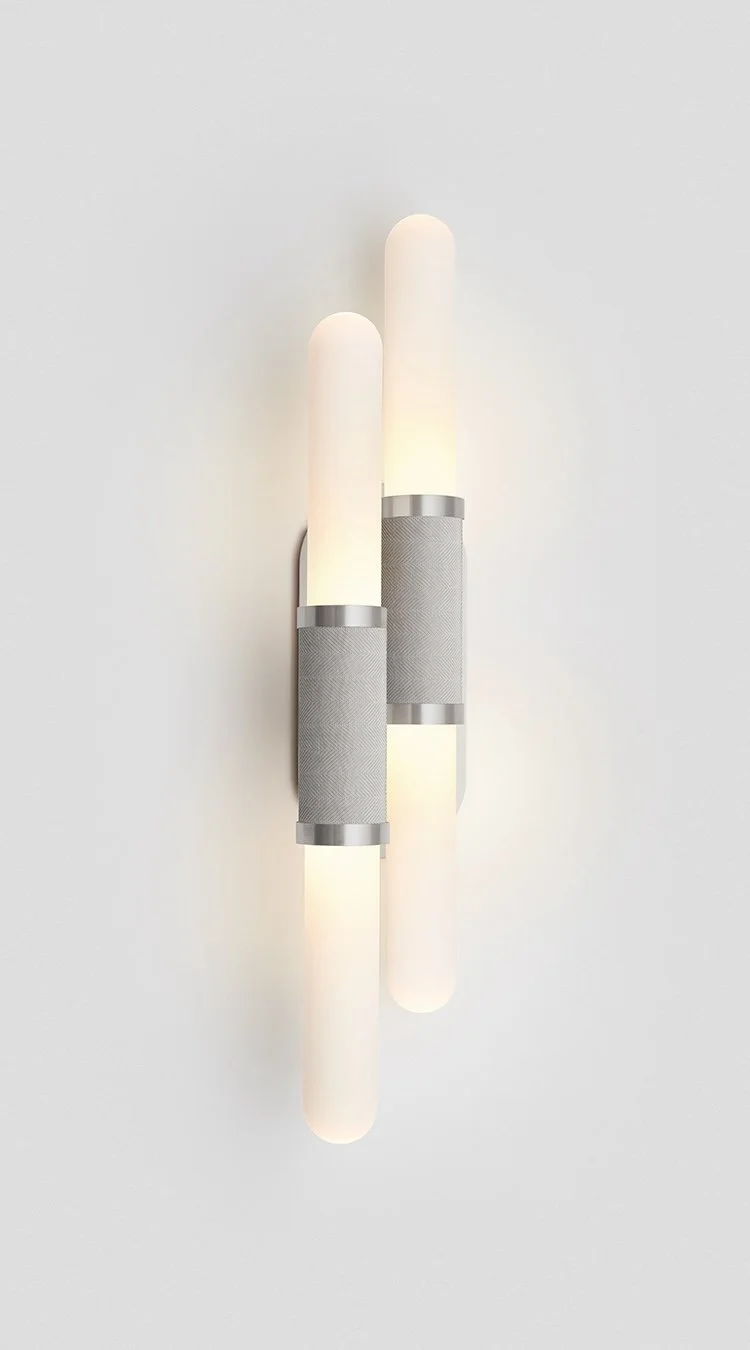 SCANDAL STAGGERED WALL SCONCE - SATIN NICKEL / SNOW / SILVER MESH