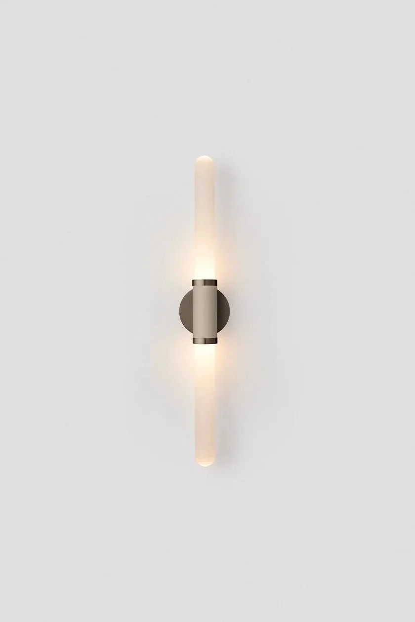 SCANDAL MINI TALL WALL SCONCE - BRONZE / SNOW / LATTE LEATHER
