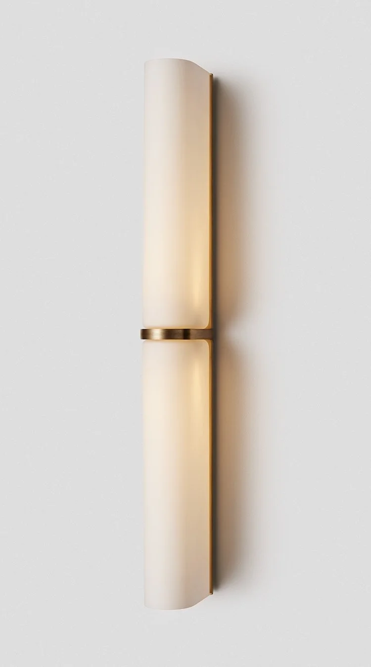 SLIM END TO END LARGE WALL SCONCE - BRASS / SNOW