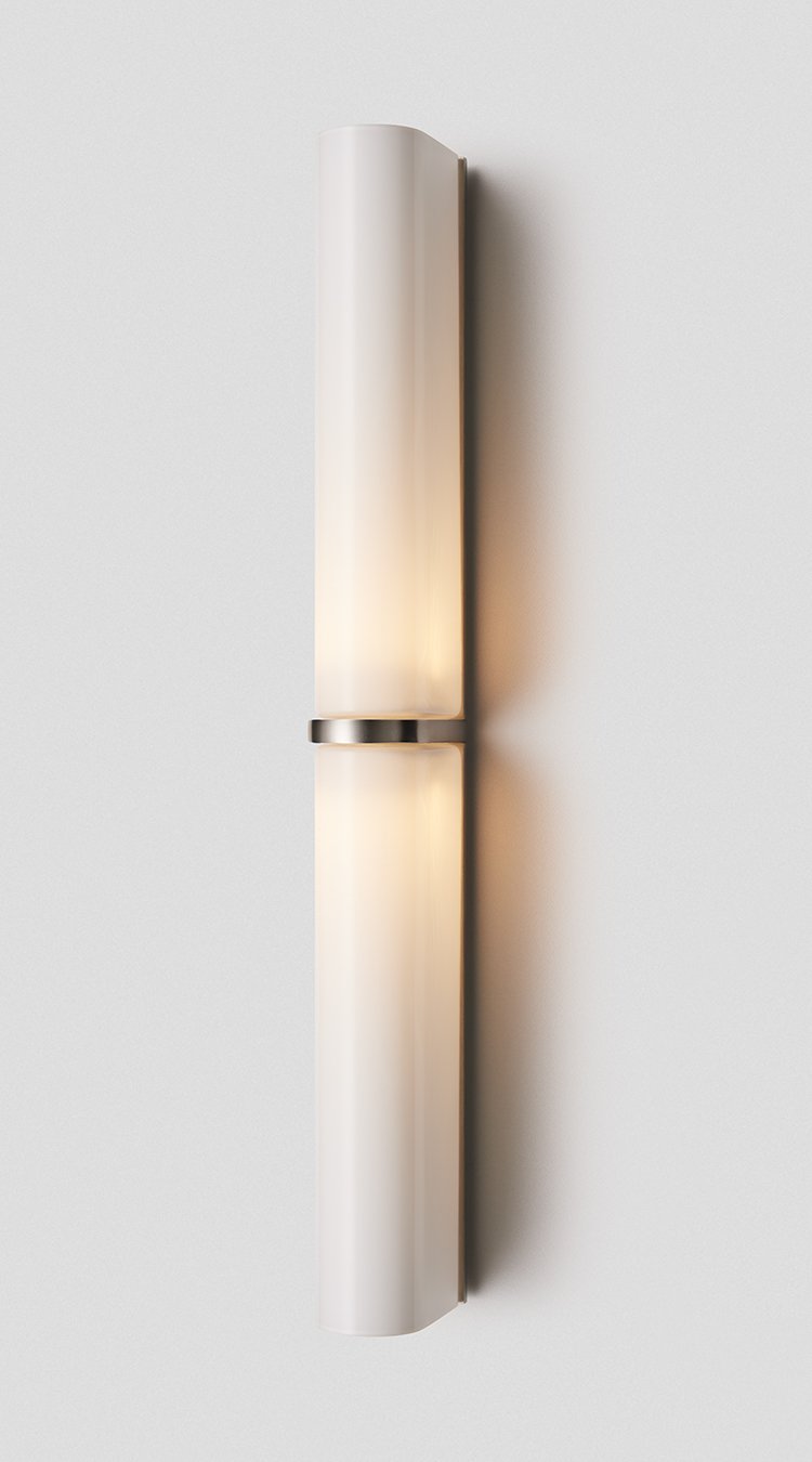 SLIM END TO END LARGE WALL SCONCE - SATIN NICKEL / SNOW