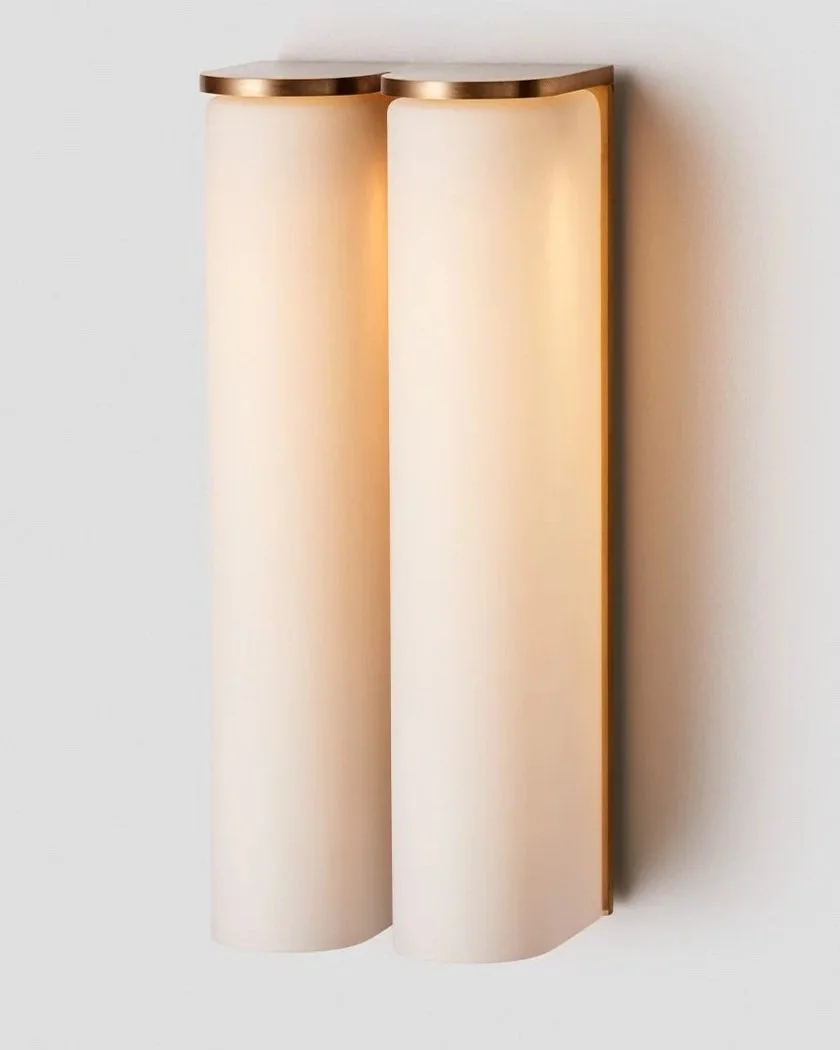 SLIM SIDE BY SIDE WALL SCONCE - BRASS / SNOW